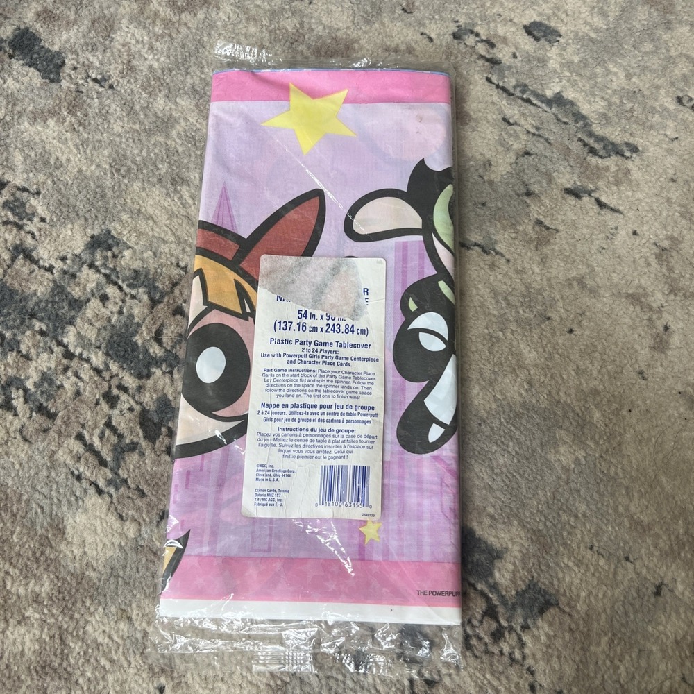 Powerpuff Girls Plastic Party Game Tablecover DesignWare 1999 U.S.A. 54"x96" New